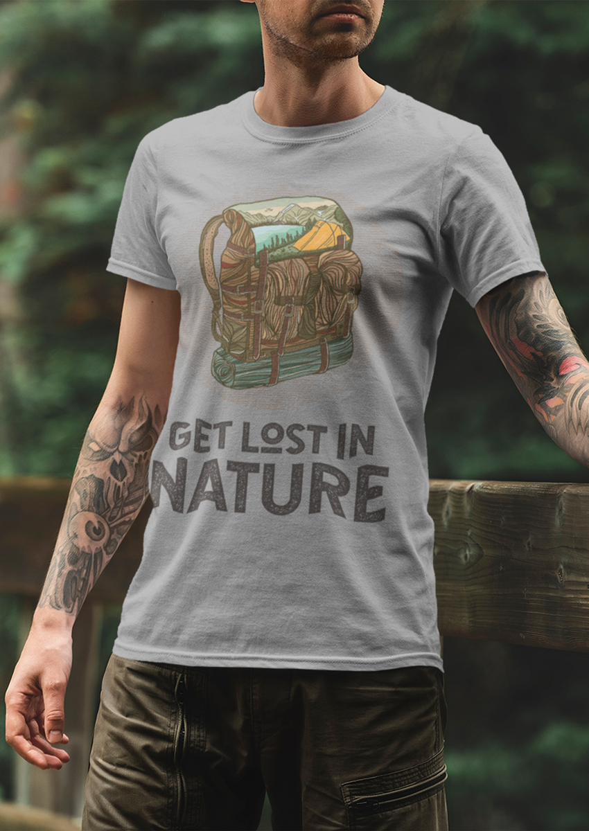 Get Lost In Nature baskılı Gri Bisiklet yaka Erkek T-shirt