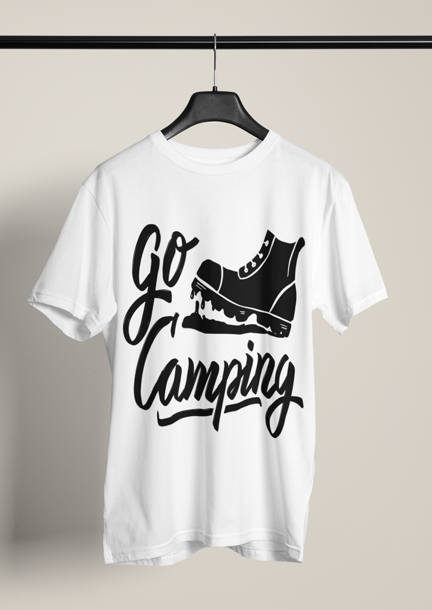 Go Camping baskılı Beyaz Erkek Bisiklet yaka T-shirt