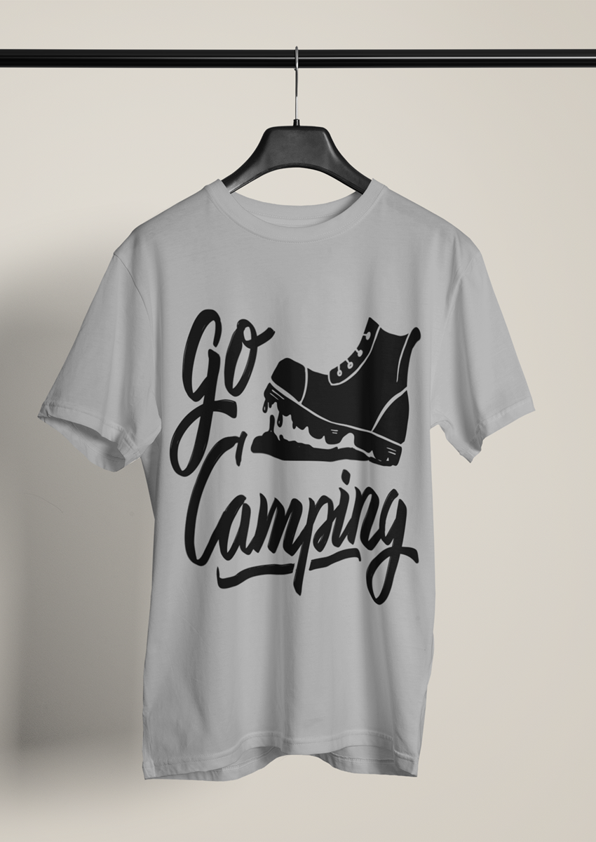 Go Camping baskılı Gri Erkek Bisiklet yaka T-shirt