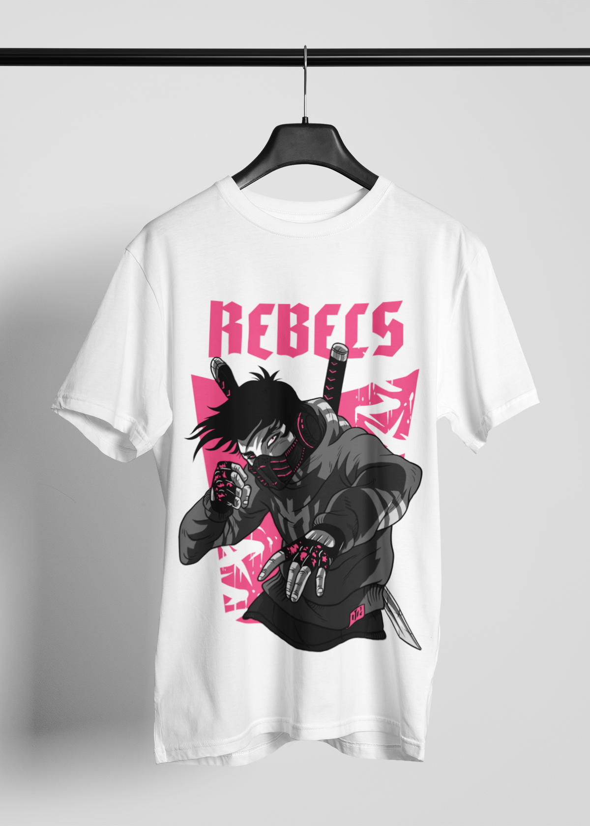 Rebel Anime  baskılı Bisiklet yaka beyaz  T-shirt