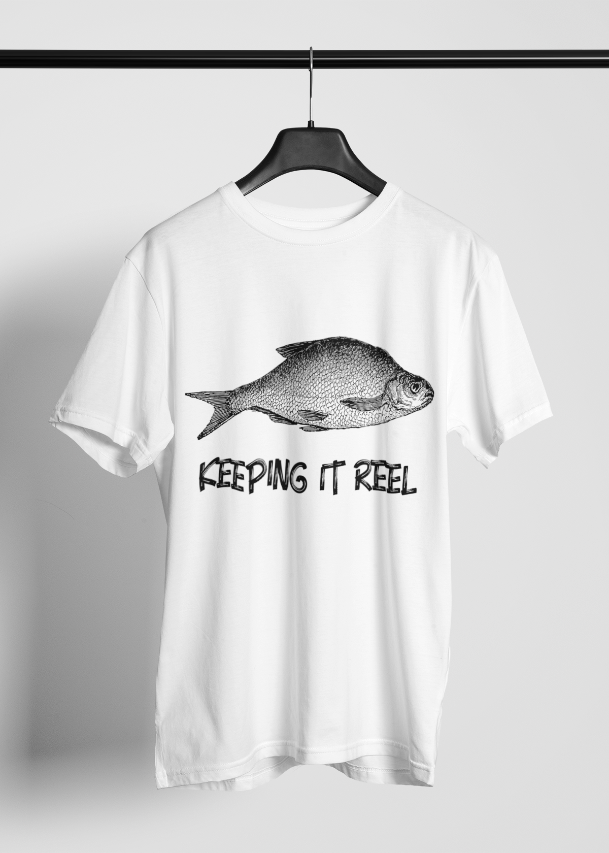 Keep it Reel Balık baskılı bisiklet yaka  beyaz T-shirt 