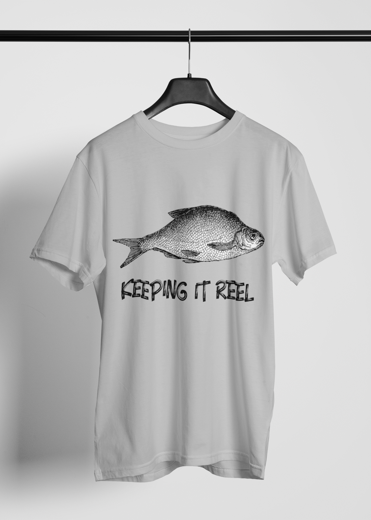 Keep it Reel Balık baskılı bisiklet yaka  gri T-shirt