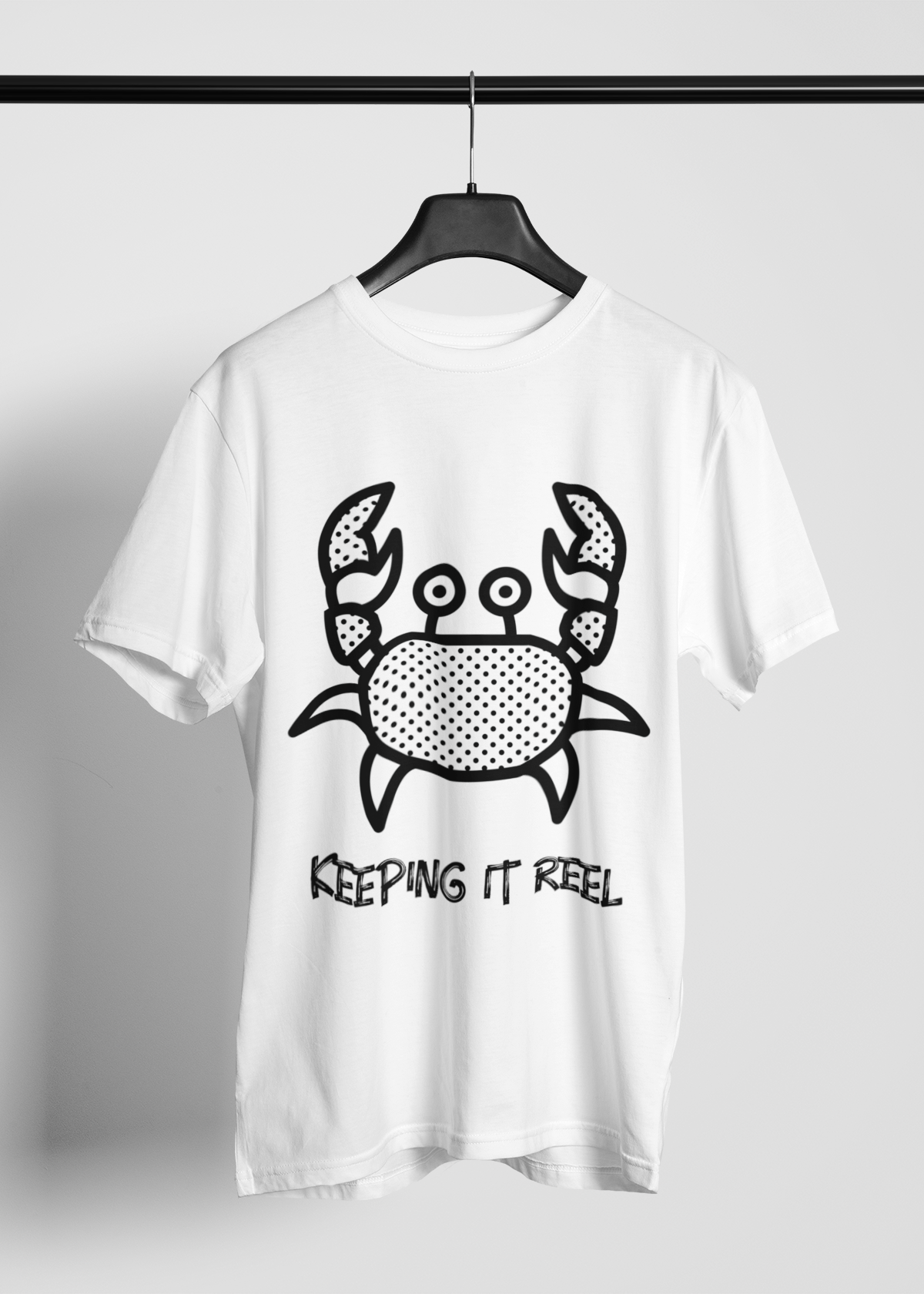 Keep it Reel Yengeç baskılı bisiklet yaka T-shirt 