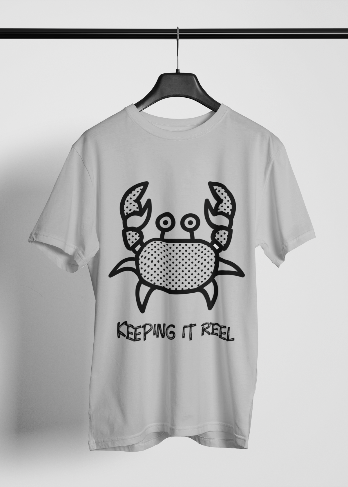 Keep it Reel Yengeç baskılı bisiklet gri  yaka T-shirt