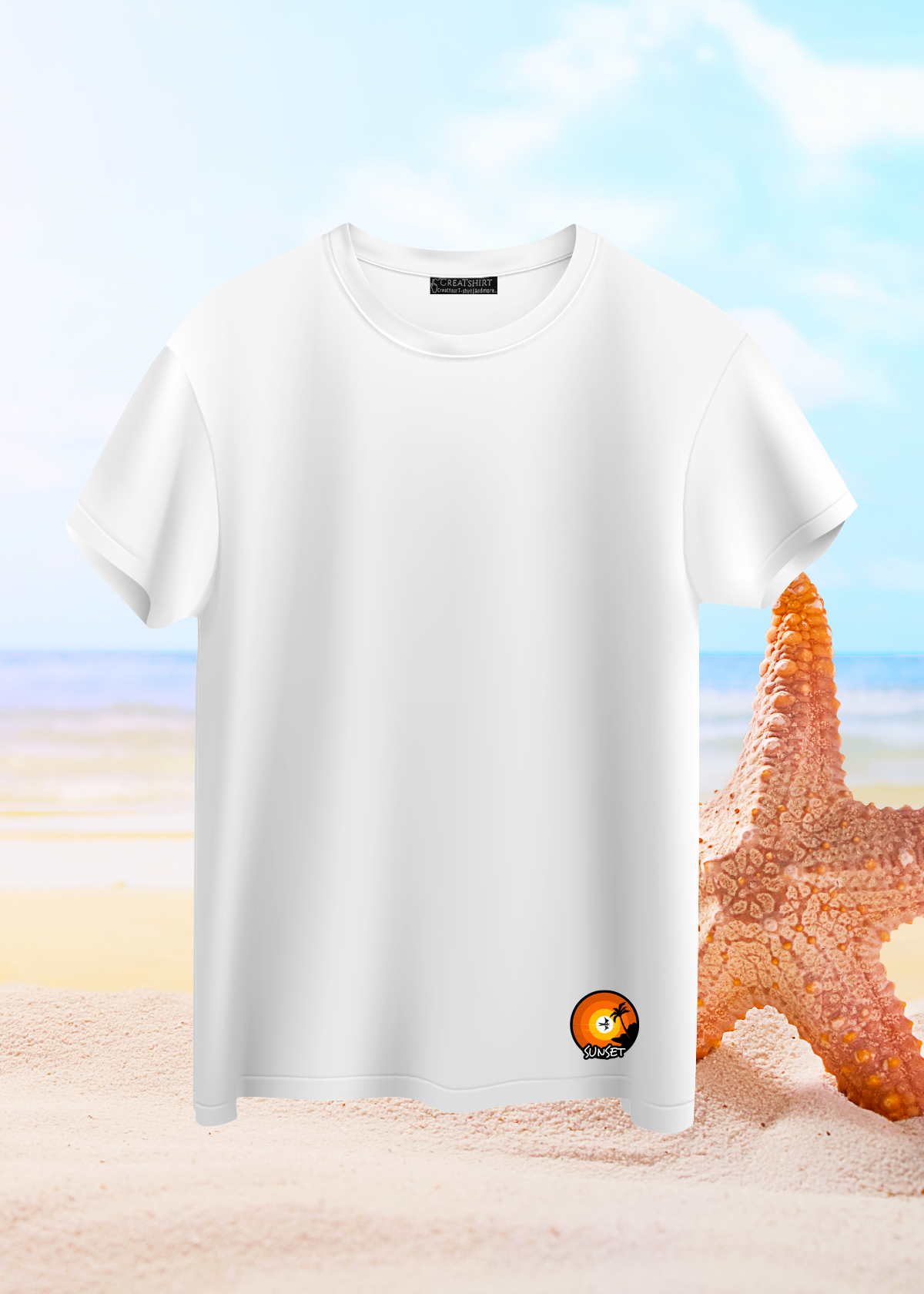  Crea-tshirt ‘Sunset ’ Etek ucu baskılı Bisiklet Yaka  Beyaz Erkek T-shirt 