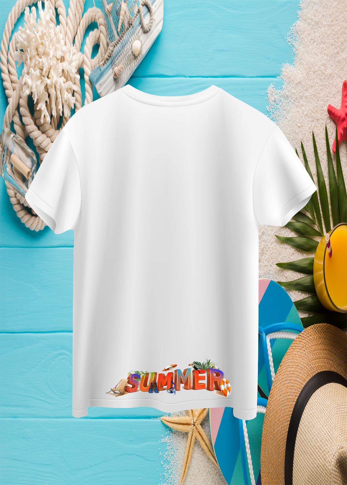 Crea-tshirt ‘Summer ’ Arka Etek Ucu baskılı Bisiklet Yaka Beyaz  Erkek T-shirt 