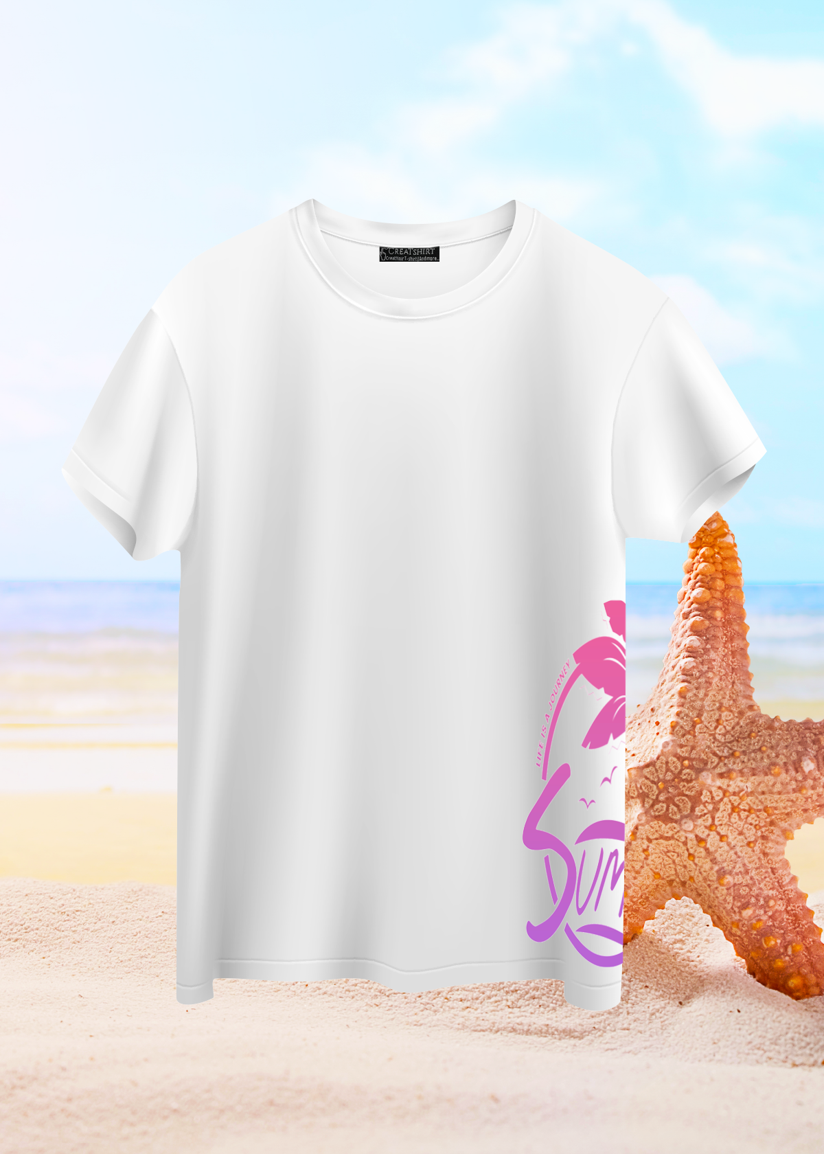  Crea-tshirt ‘Summer ’ Yan baskılı Bisiklet Yaka Beyaz  T-shirt