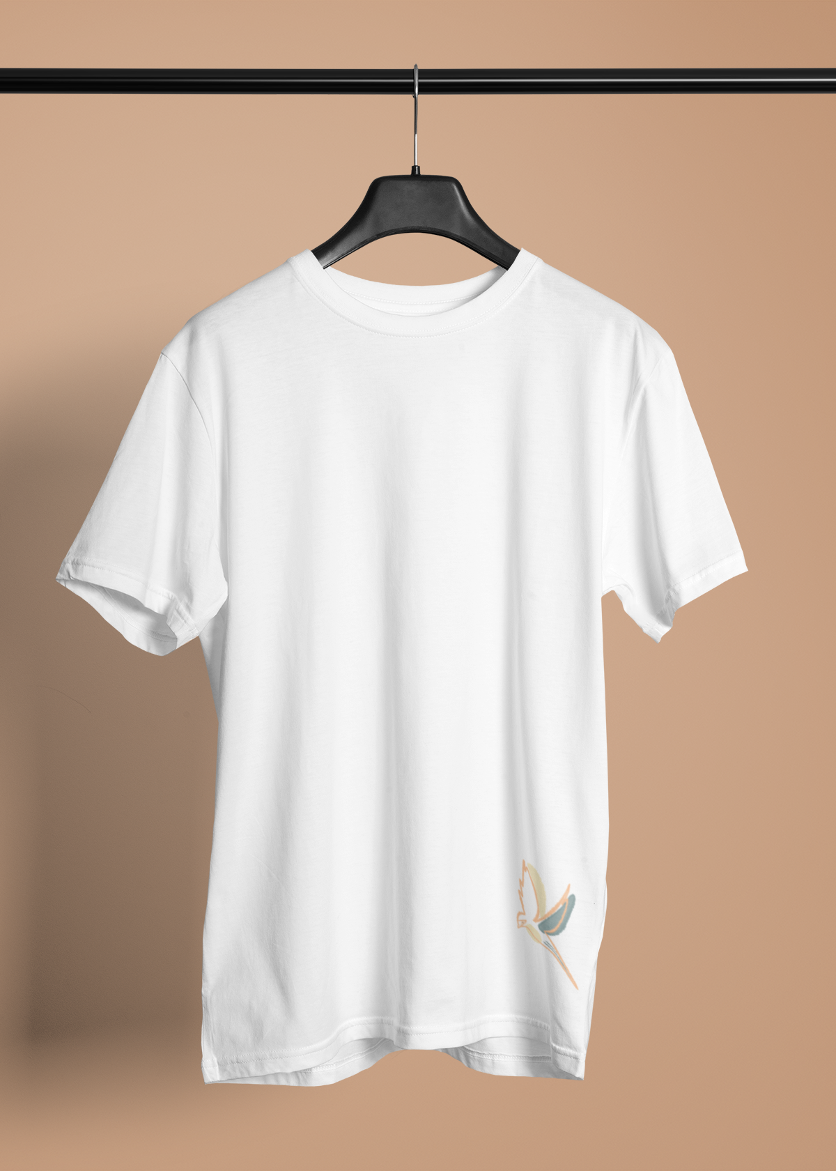 'Free Bird' Özel tasarım Etek ucu baskılı Bisiklet yaka Beyaz T-shirt