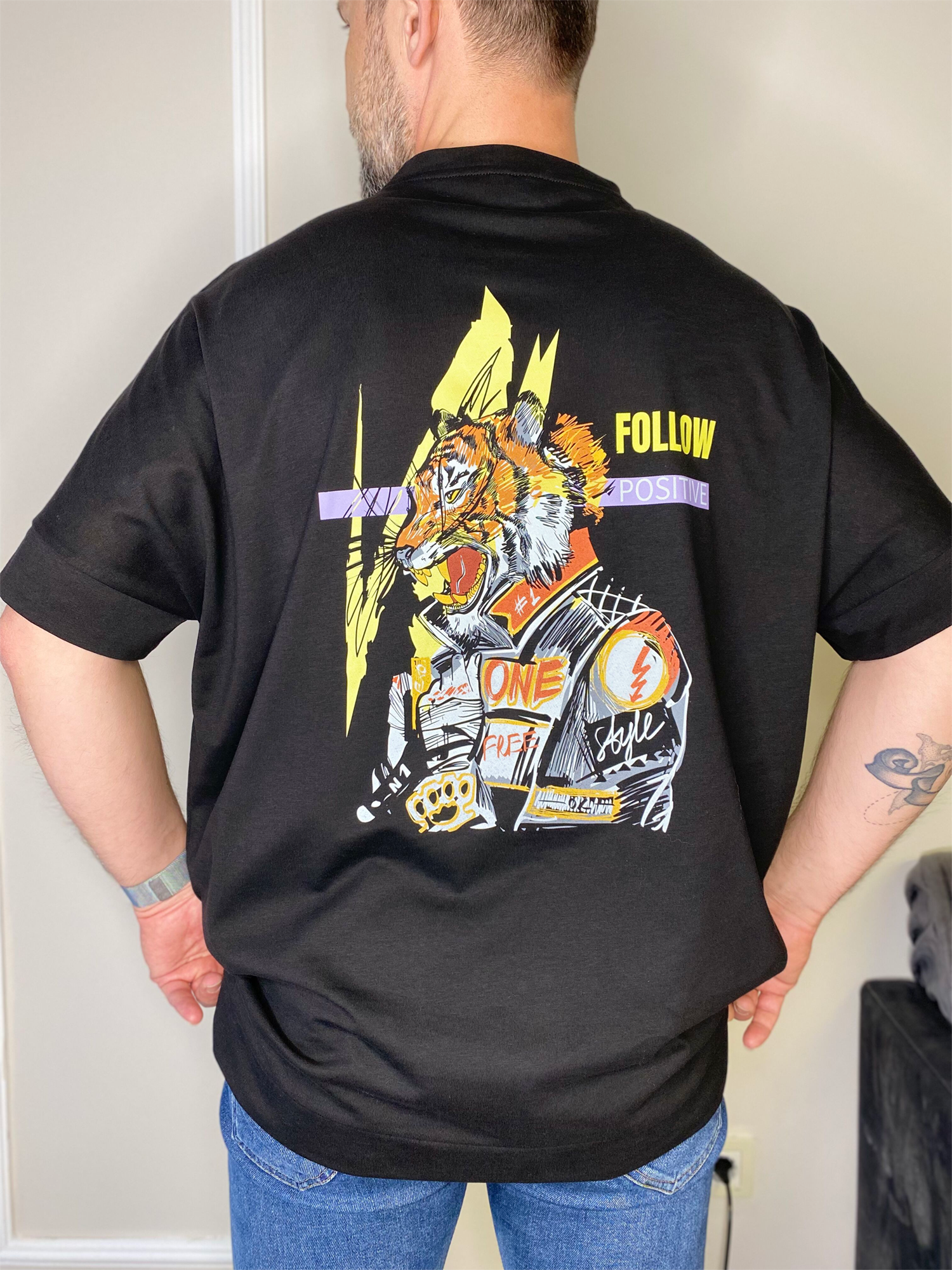Tiger Sırt baskılı Oversize T-shirt