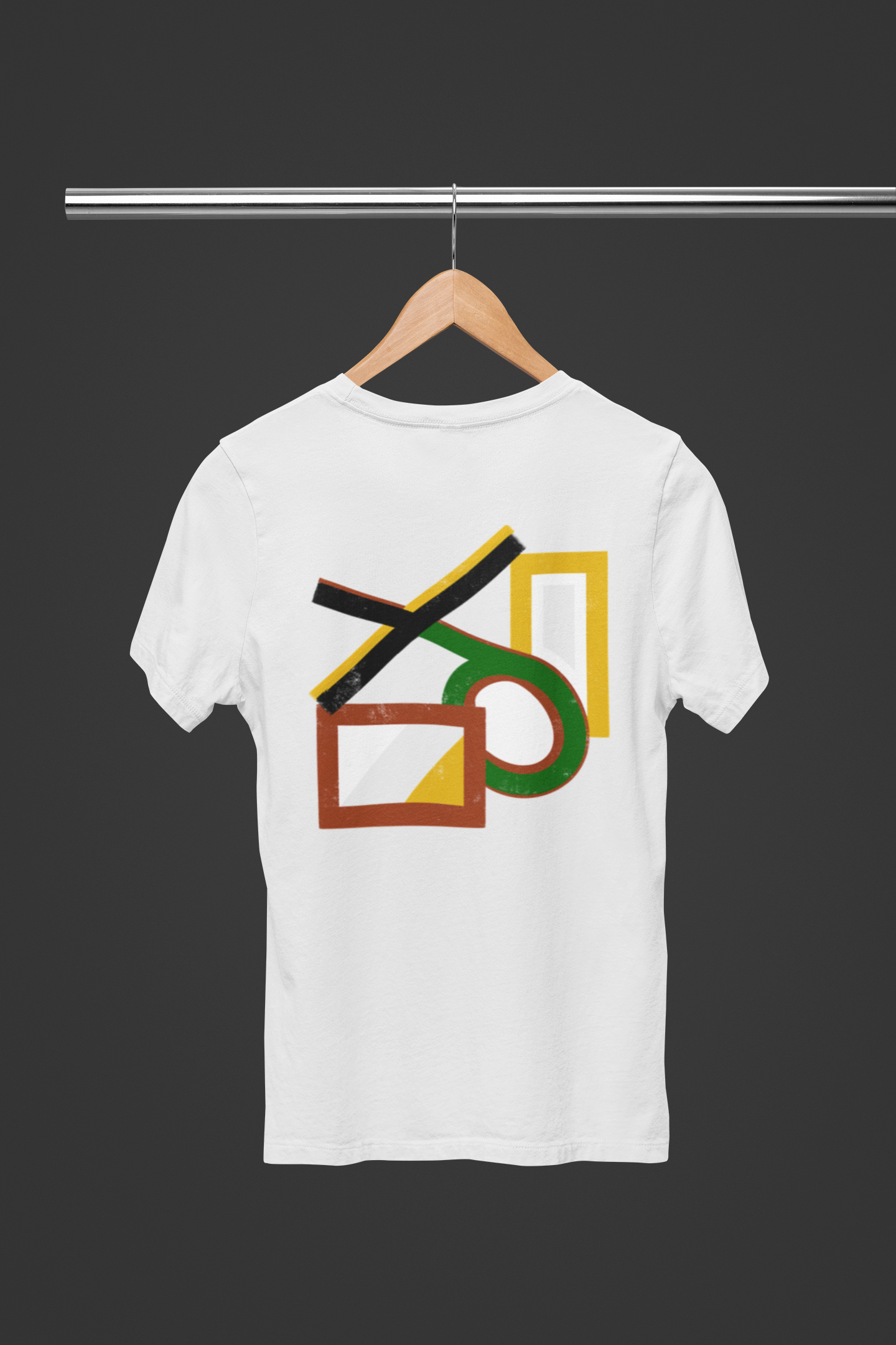 Hand Draw Renkli Geometrik Sırt Baskılı Beyaz Bisiklet yaka Kadın T-shirt