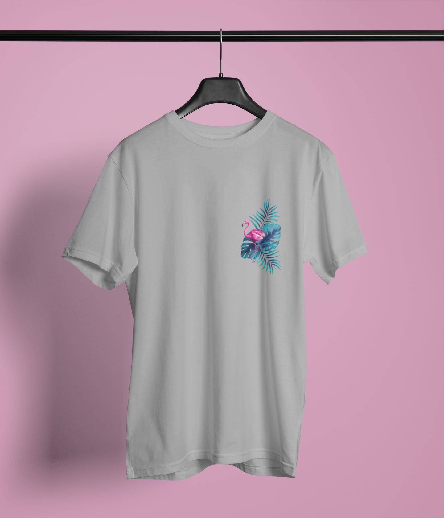 Crea-tshirt ‘ Flamingo ’Göğüs  baskılı Gri Bisiklet Yaka T-shirt